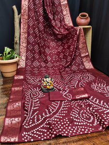 Bandhej Bandhani saree with zari weaving work