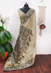 Gray banglori Handloom raw silk saree with contrast jamdani weaving pallu