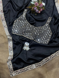 Original mirror and embroidery work satin silk saree….