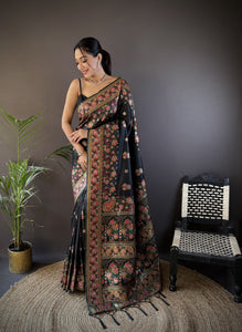 Kashmiri pashmina silk saree with meenakari weaving work