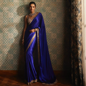 Original mirror and embroidery work satin silk saree….