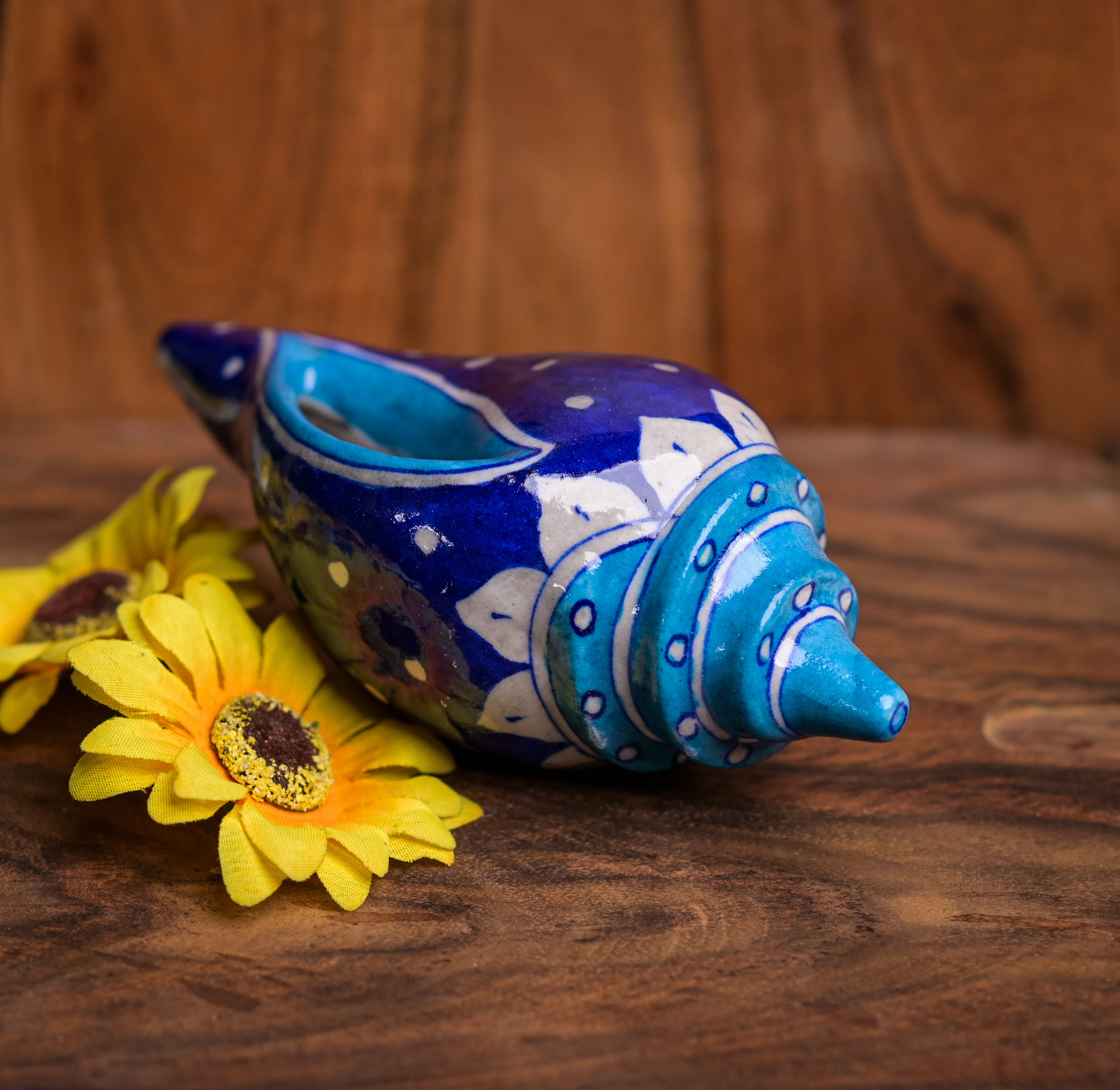 Blue Pottery Handcrafted Spritual Shankh