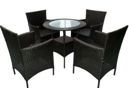 Brown Pre-Assembled Metal Table & Chair Set for Outdoor Use