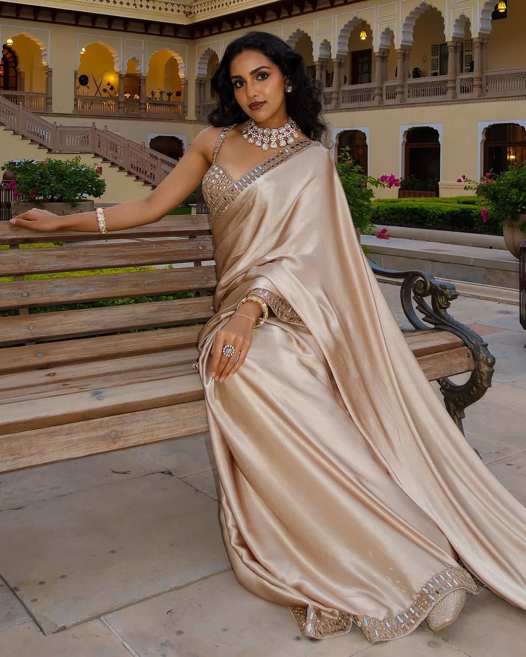 Original mirror and embroidery work satin silk saree….