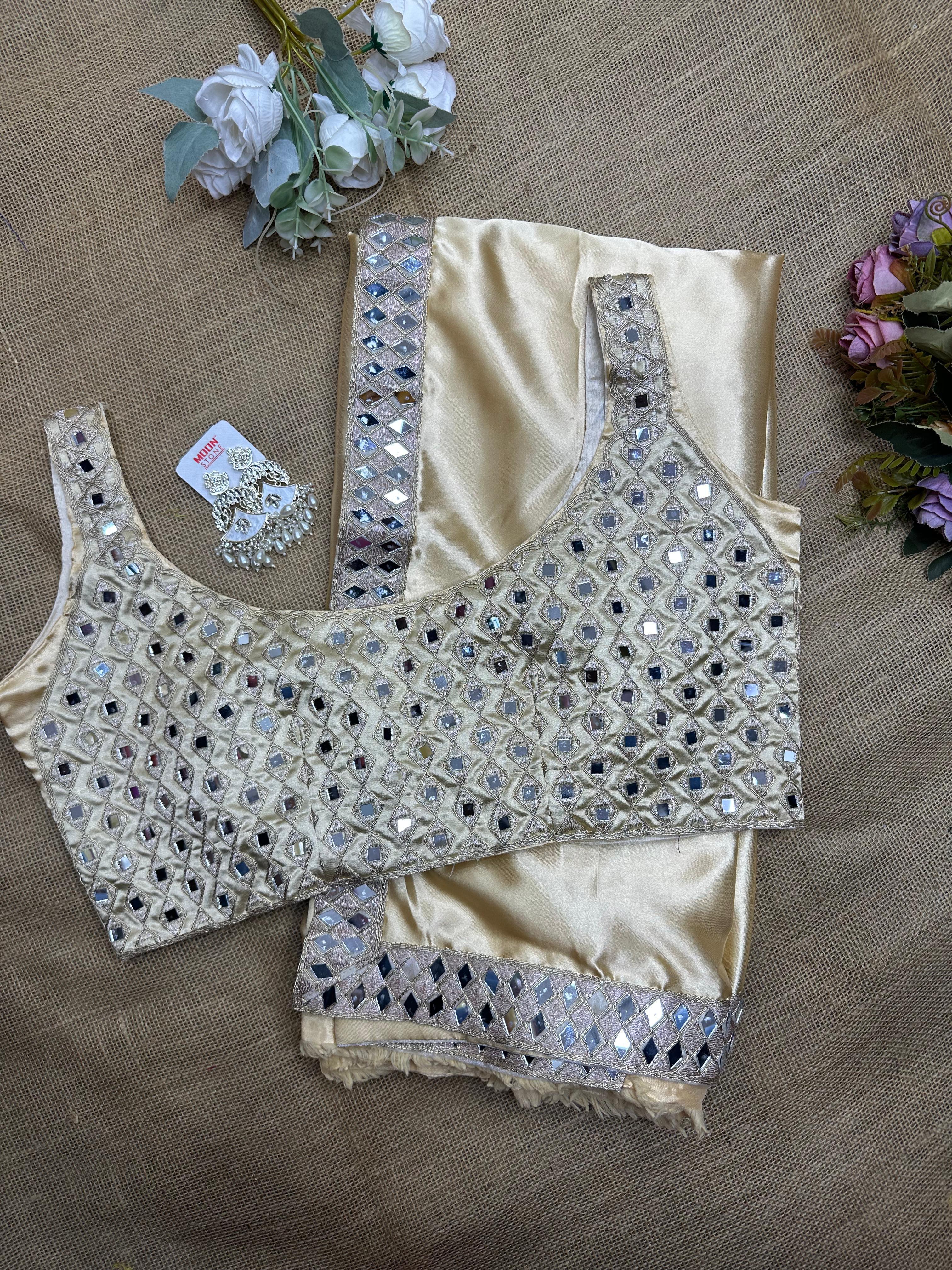 Original mirror and embroidery work satin silk saree….