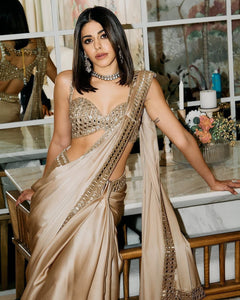 Original mirror and embroidery work satin silk saree….