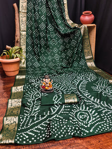 Bandhej Bandhani saree with zari weaving work