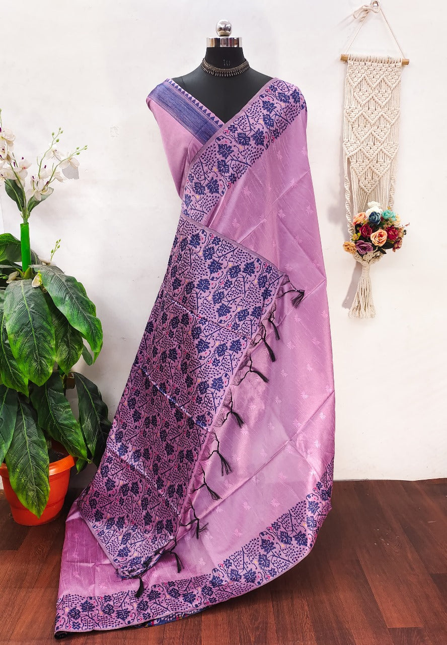 Gray banglori Handloom raw silk saree with contrast jamdani weaving pallu