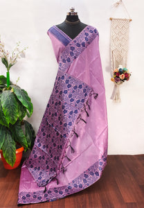 Gray banglori Handloom raw silk saree with contrast jamdani weaving pallu