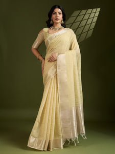 Soft tissue linen silk saree with zari weaving work