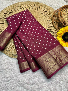 Dola silk bandhej saree with zari border