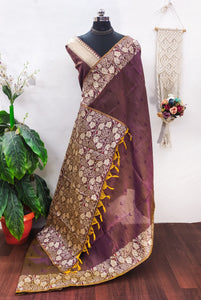 Gray banglori Handloom raw silk saree with contrast jamdani weaving pallu