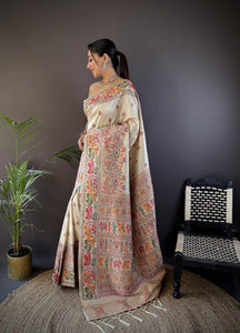 Kashmiri pashmina silk saree with meenakari weaving work