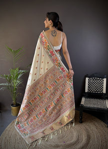 Kashmiri pashmina silk saree with meenakari weaving work
