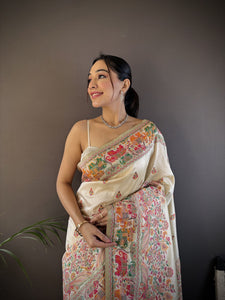 Kashmiri pashmina silk saree with meenakari weaving work