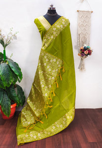 Gray banglori Handloom raw silk saree with contrast jamdani weaving pallu