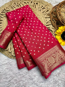 Dola silk bandhej saree with zari border