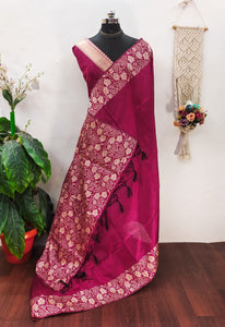 Gray banglori Handloom raw silk saree with contrast jamdani weaving pallu