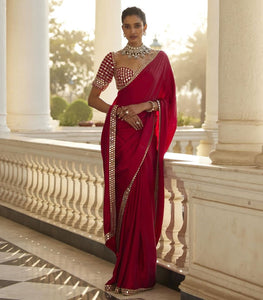 Original mirror and embroidery work satin silk saree….