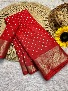 Dola silk bandhej saree with zari border
