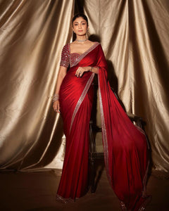 Original mirror and embroidery work satin silk saree….
