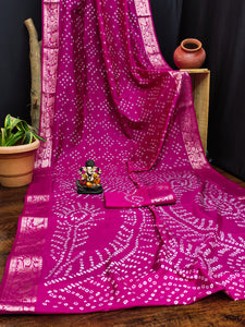 Bandhej Bandhani saree with zari weaving work