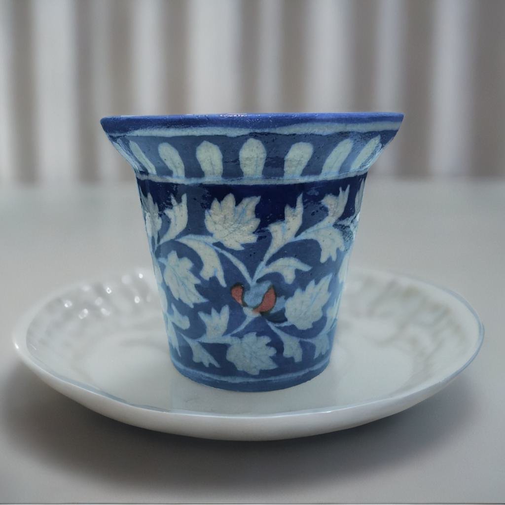 Blue Pottery Handcrafted Floral Planter Vase