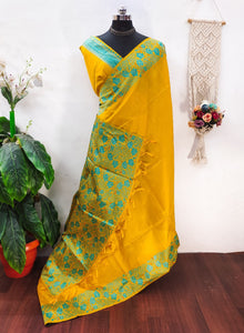 Gray banglori Handloom raw silk saree with contrast jamdani weaving pallu