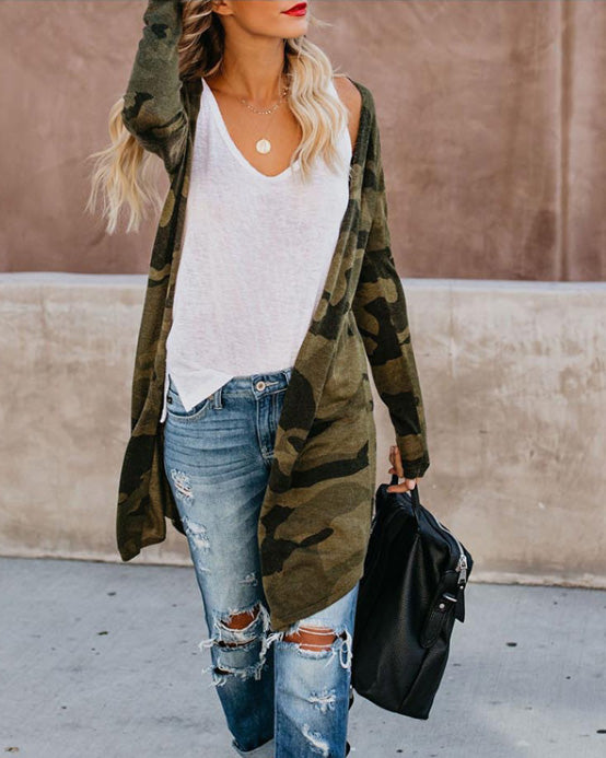 Camouflage cardigan long coat