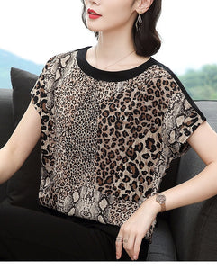 Leopard Print Women's T-Shirt Short Sleeve Top