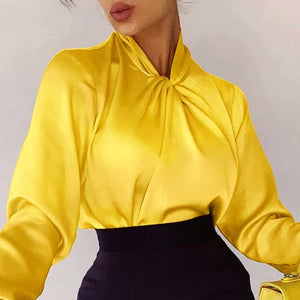 Elegant Satin Womens Blouses - Long Sleeves