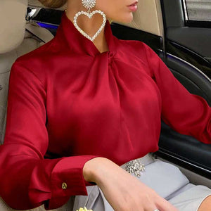 Elegant Satin Womens Blouses - Long Sleeves