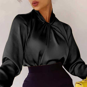 Elegant Satin Womens Blouses - Long Sleeves