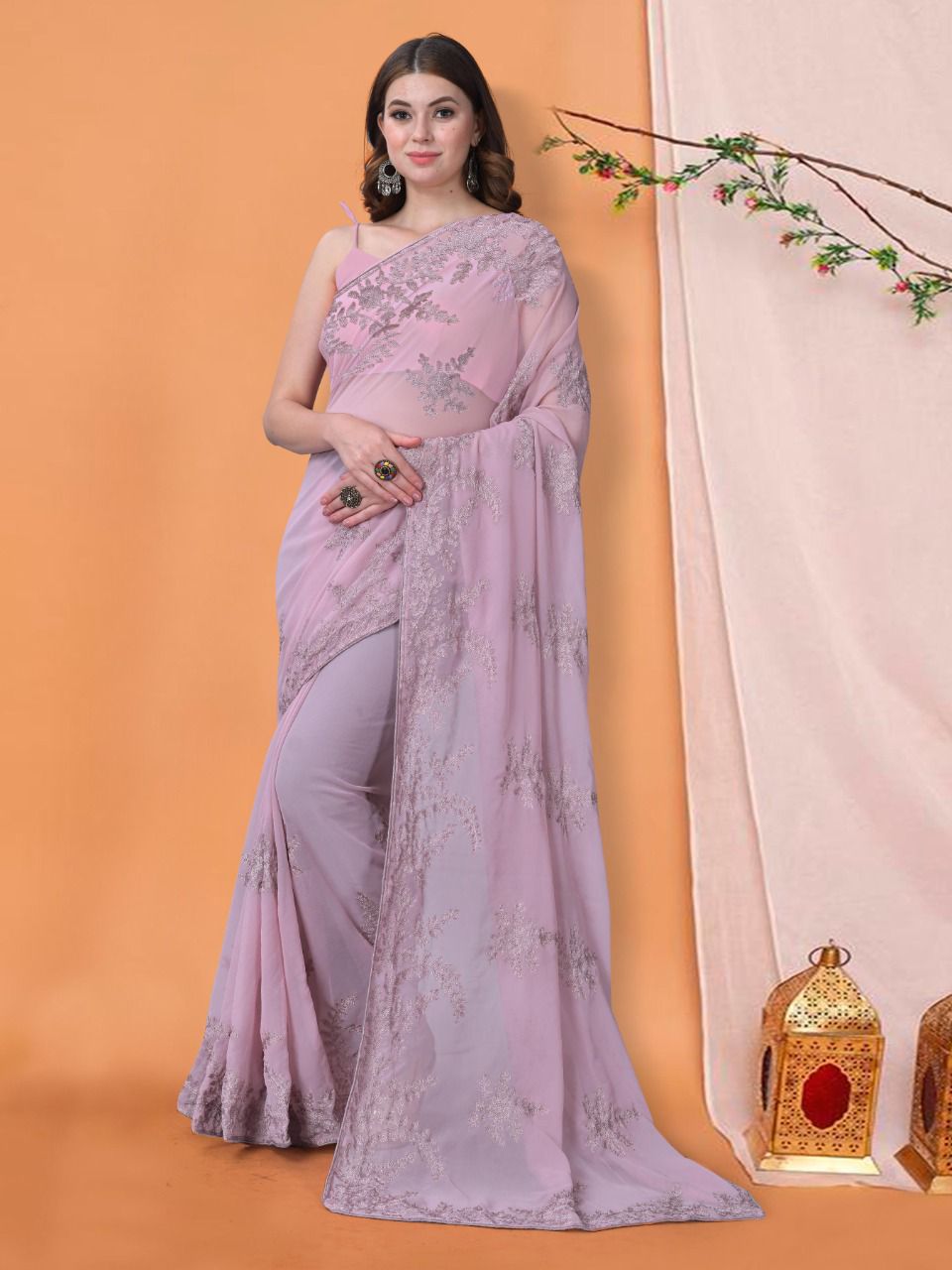 Shop Sky Blue Faux Georgette Chikankari Embroidered Saree Party Wear Online  at Best Price | Cbazaar