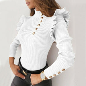 Rib Blouse Turtleneck - Long Sleeve