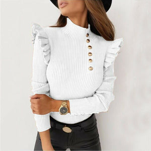 Rib Blouse Turtleneck - Long Sleeve