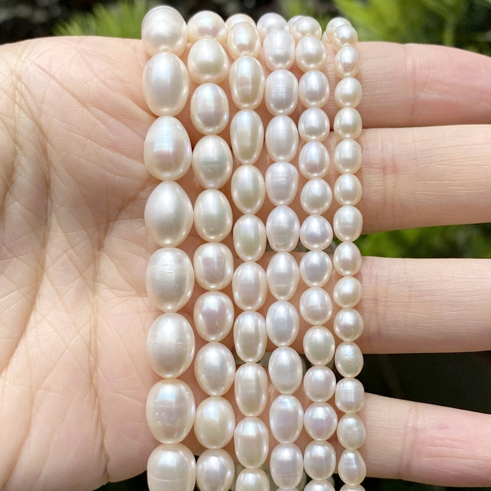 Natural Freshwater Pearl Beaded High Quality Rice Shape Punch Loose Beads  for Make Jewelry DIY Bracelet Necklace Accessories