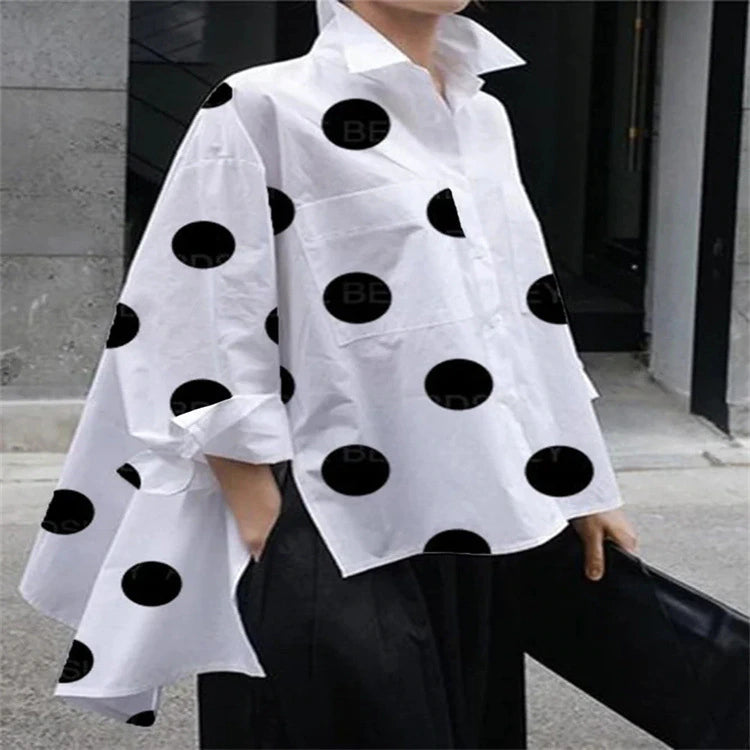 Long Sleeve Polka Dot Chiffon Shirt