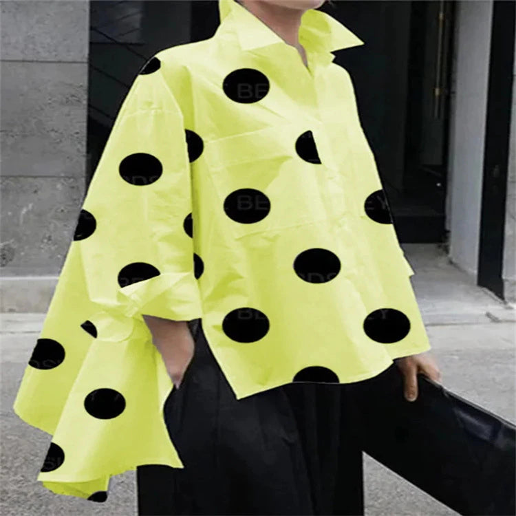 Long Sleeve Polka Dot Chiffon Shirt