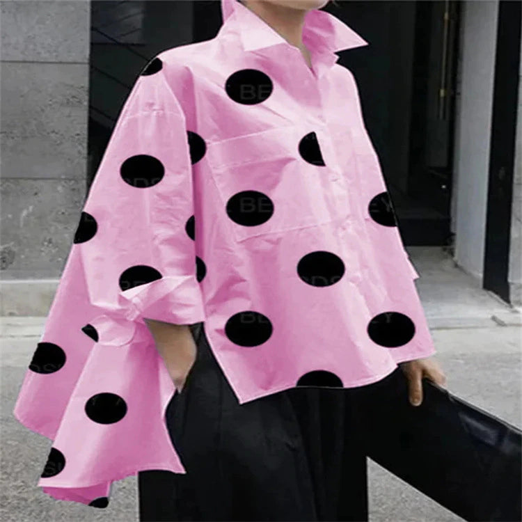 Long Sleeve Polka Dot Chiffon Shirt