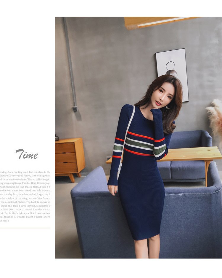 Women Knitted Dresses - Long Sleeve