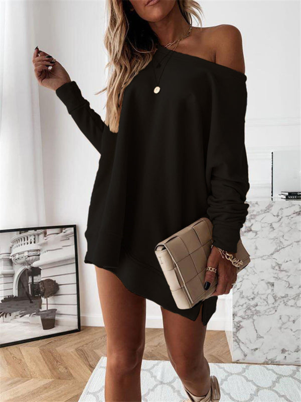 Women's Solid Color Long Sleeve Off-the-shoulder Mini Dress