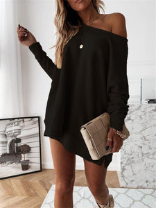 Women's Solid Color Long Sleeve Off-the-shoulder Mini Dress