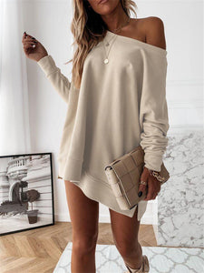 Women's Solid Color Long Sleeve Off-the-shoulder Mini Dress