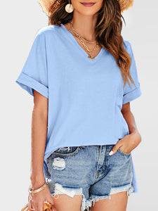Women's Solid Color V-neck Shirt Top