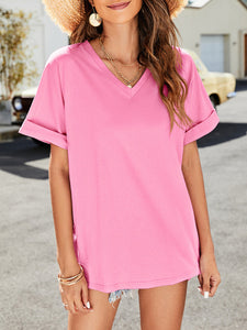 Women's Solid Color V-neck Shirt Top