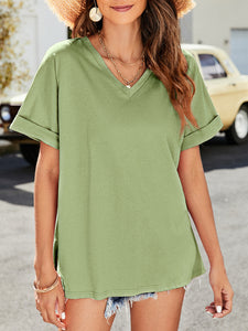 Women's Solid Color V-neck Shirt Top