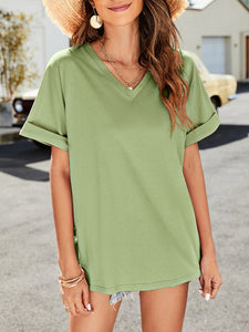 Women's Solid Color V-neck Shirt Top